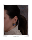 Lapis Lazuli Earrings, pair laid flat, solid 18k yellow gold earrings set with natural deep blue lapis lazuli stones — Maya & Mason handcrafted fine jewellery.