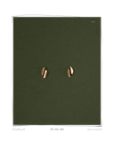 First Date Studs, Yellow Gold, product shot on a dark green background, a pair of stud earrings with subtle organic curves, solid 18k yellow gold. Tarnish-resistant and made for everyday wear — Maya & Mason handcrafted fine jewellery.