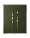 Isa Earrings, pair laid flat on a dark green background, solid 18k yellow gold twisted drop earrings. Tarnish-resistant and made for everyday wear — Maya & Mason handcrafted fine jewellery.